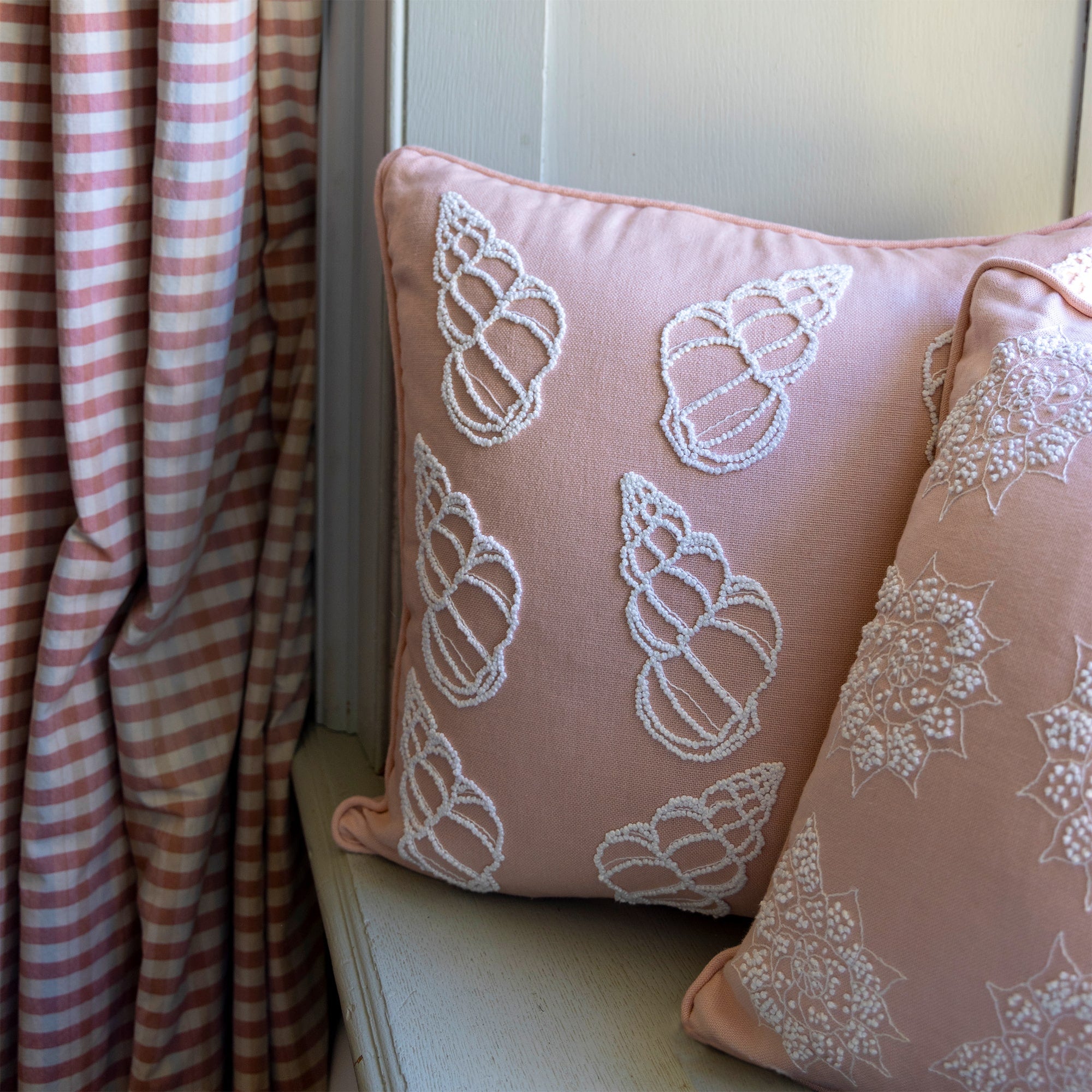Melissa Wyndham Shell Cones Embroided Cushion Pink