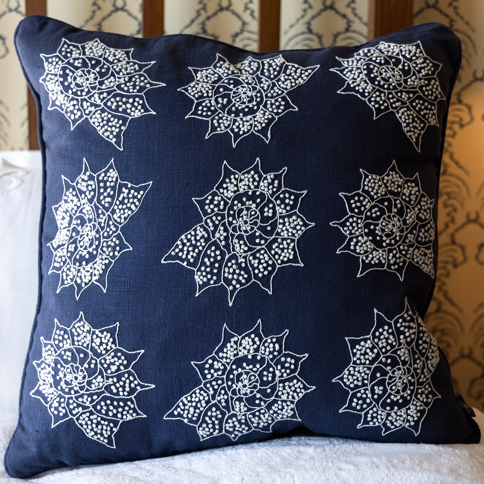 Melissa Wyndham Shell Stars Embroidered Cushion Navy Blue