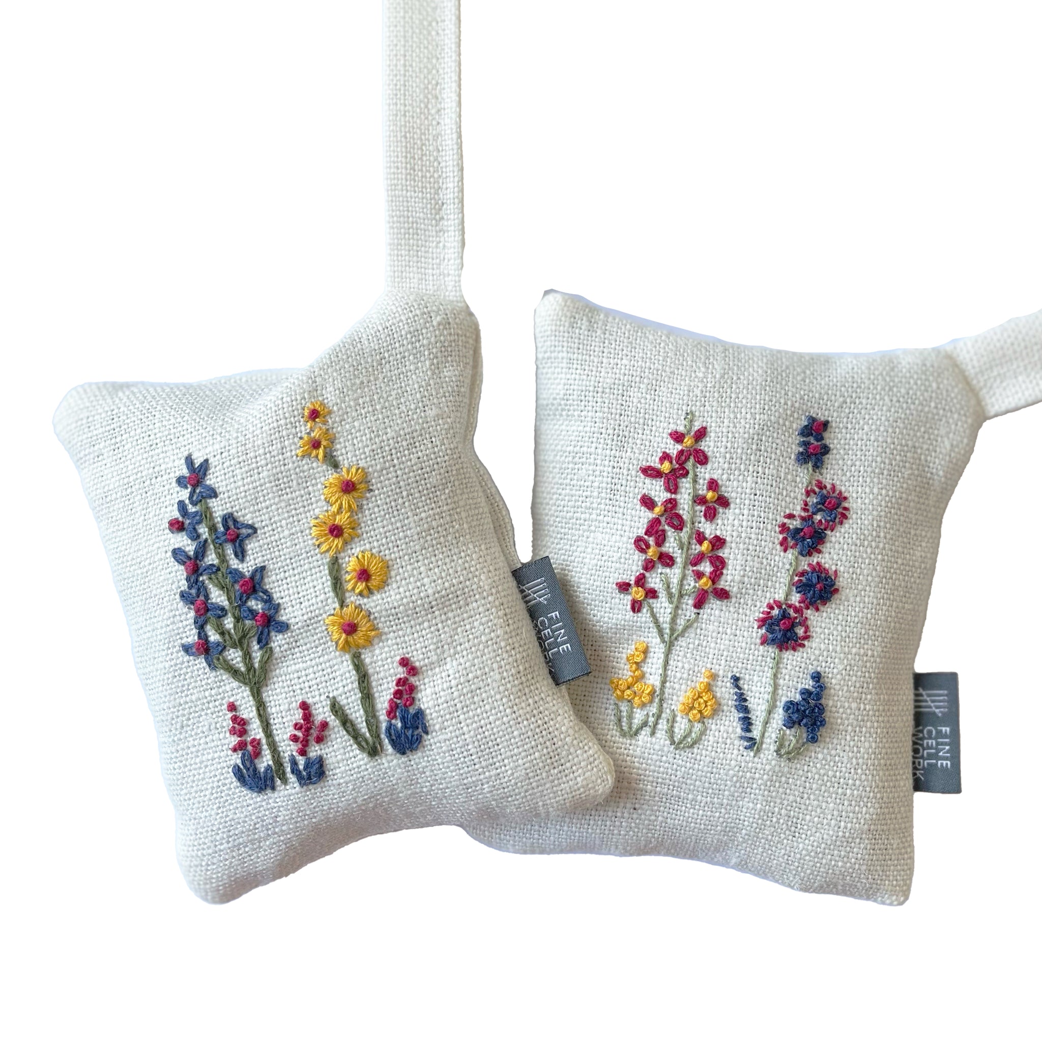 Hollyhocks Embroidered Lavender Bag