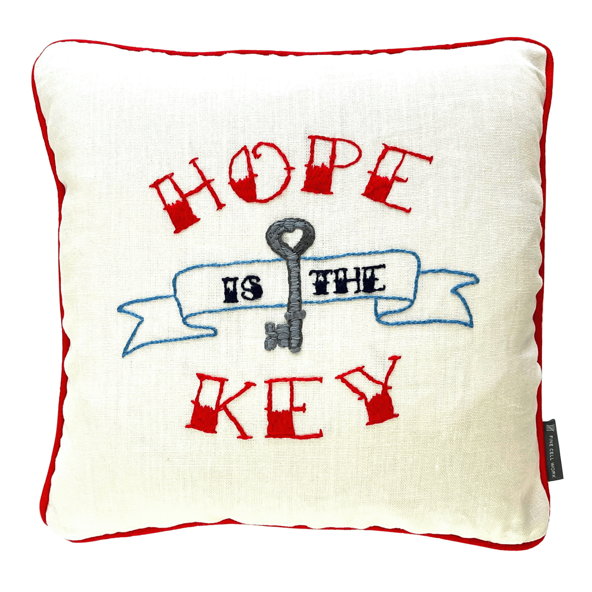 Hand-Embroidered Hope is the Key Cushion