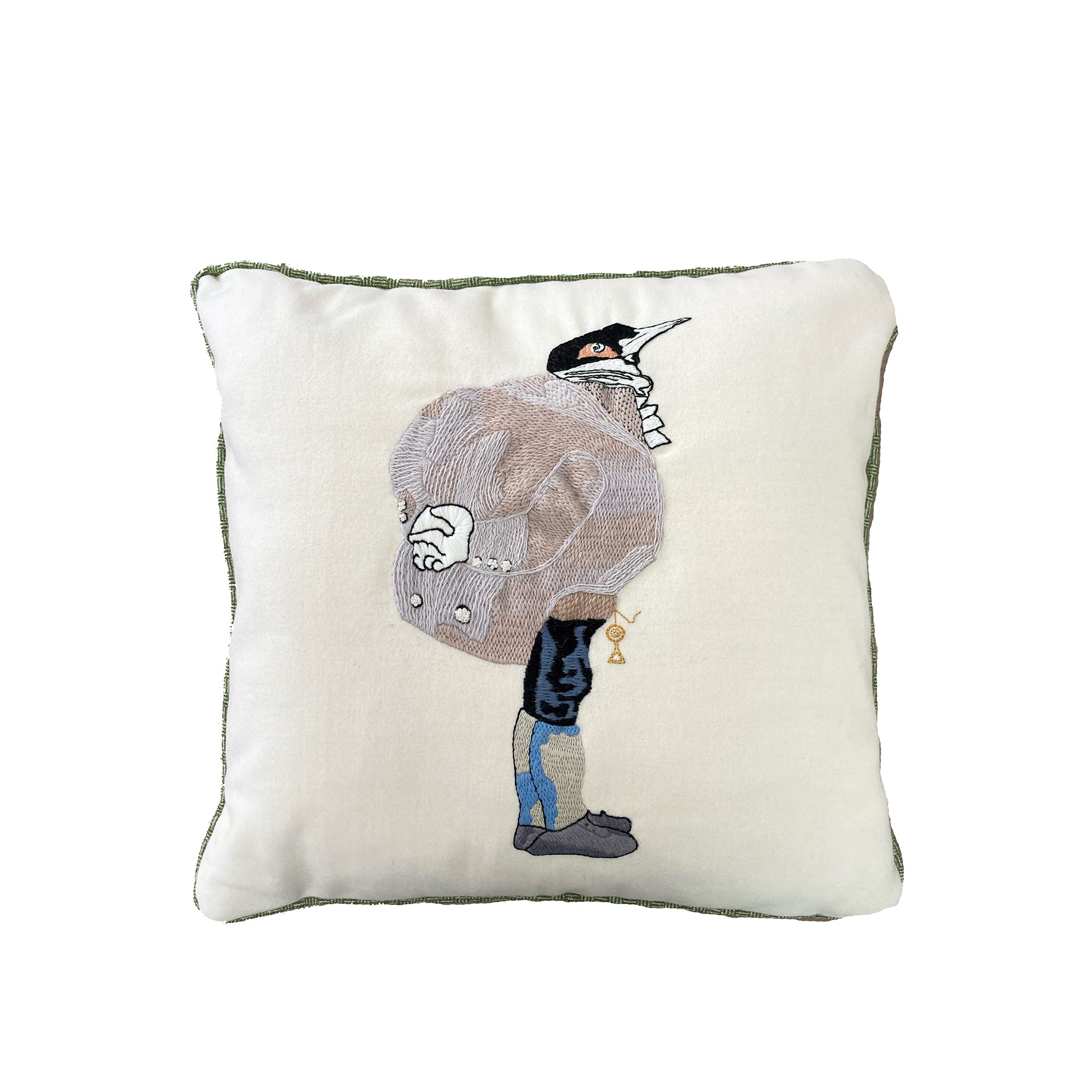 Animaux Hand-Embroidered Male Swallow Cushion