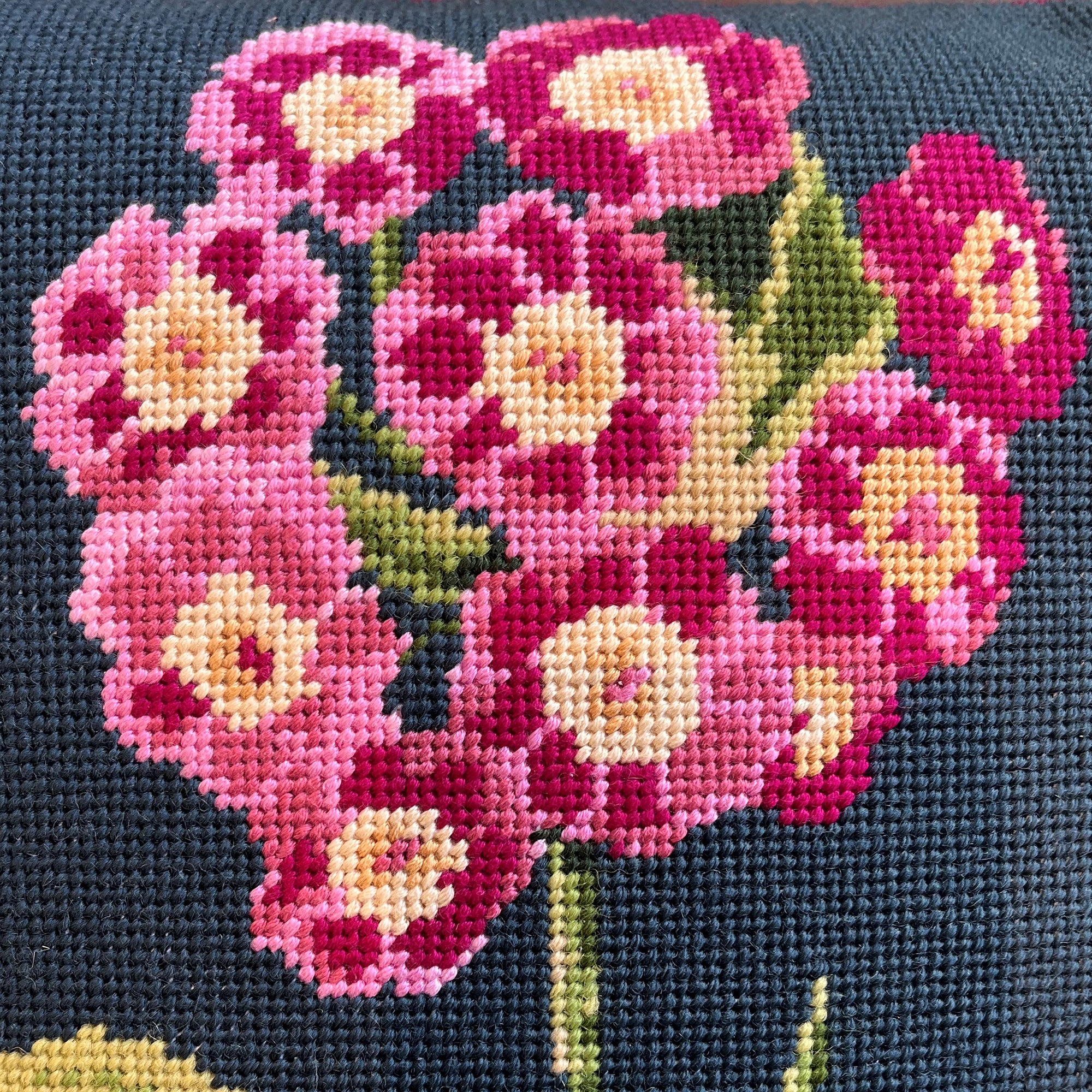 Auricula Flower Needlepoint Cushion Cassis