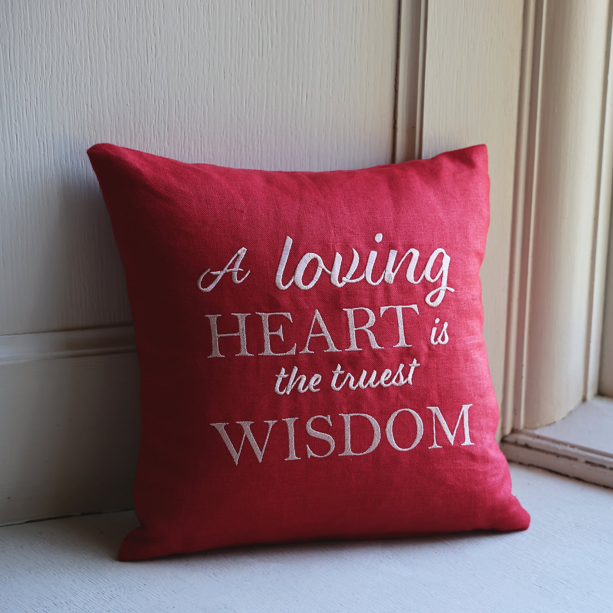 Dickens 'A Loving Heart is the Truest Wisdom' Embroidered Quote Cushion